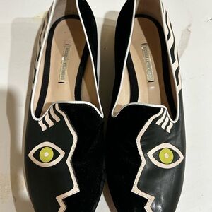Nicholas Kirkwood Black Leather Eye Graphic Loafers with Lime Accents